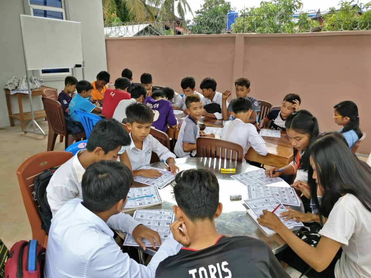 TDSO A roof and some shade, Cambodian students in an English class