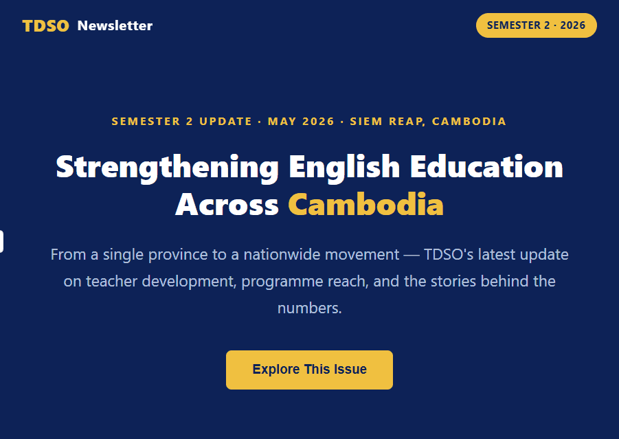 TDSO Teacher training in Cambodia for English education development.